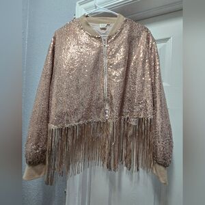 Sequin Fringe Jacket - Blush Pink